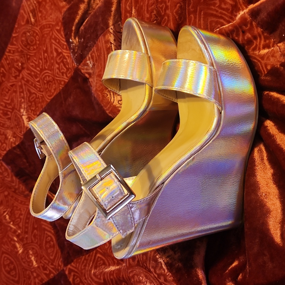 Rose gold platform wedge sandal